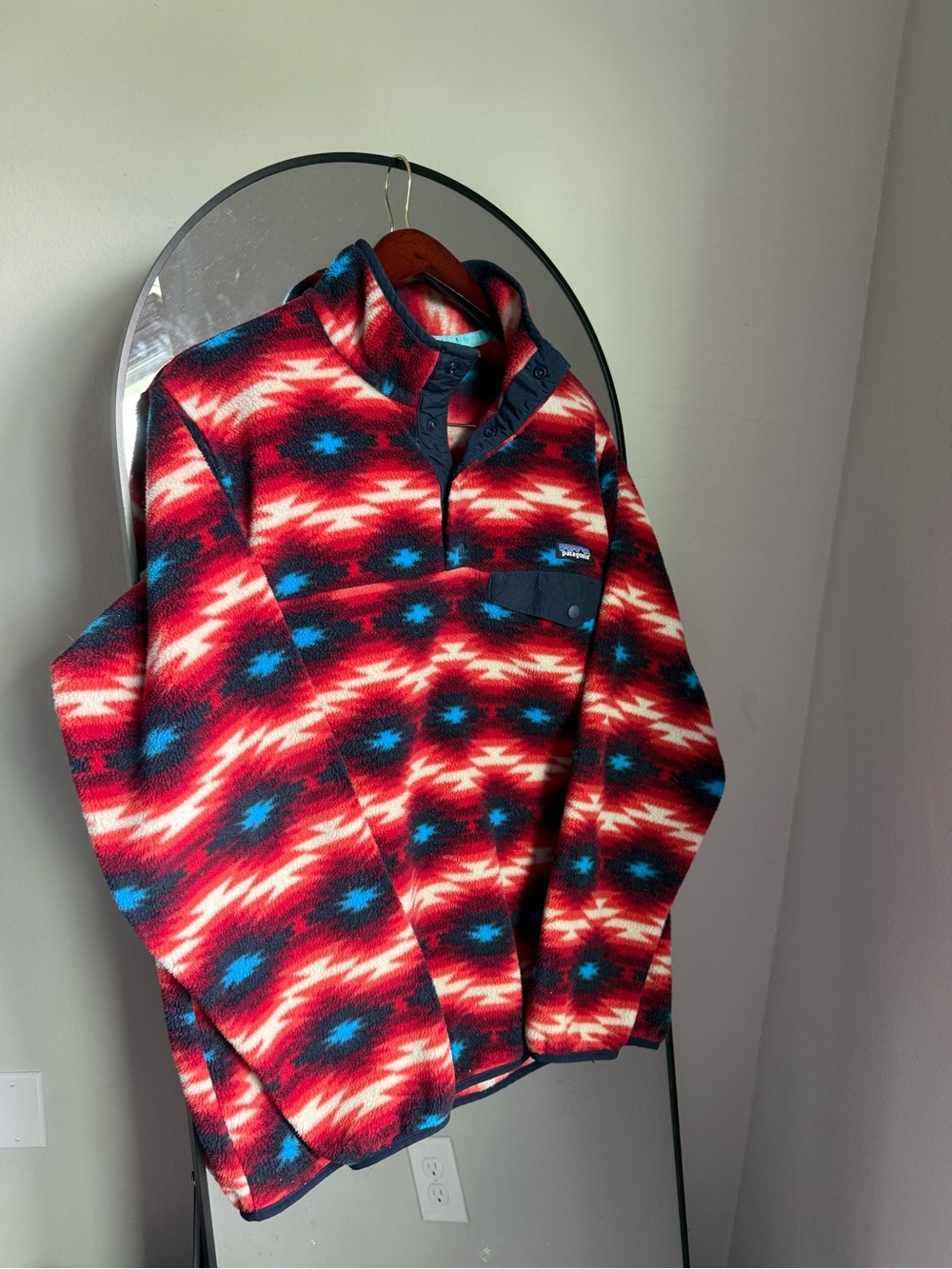 Patagonia Synchilla Aztec Snap T Fleece Pullover Womens Red Wild Desert Sz Large